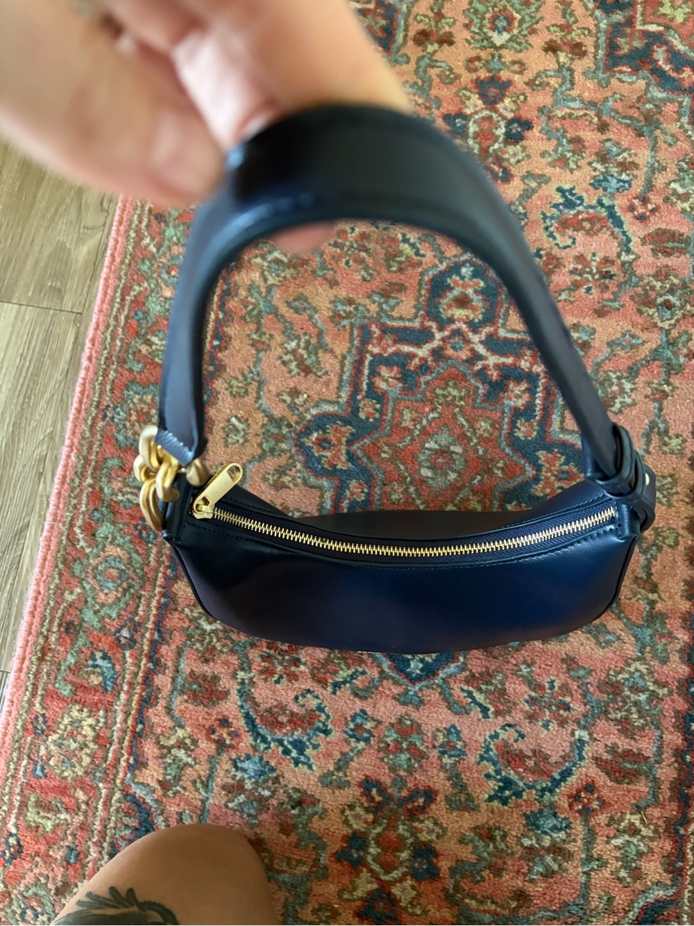 French Connection Navy Crescent Shoulder Bag with Gold Hardware - Picture 3 of 3